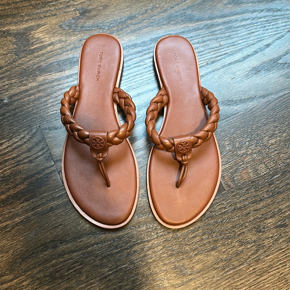 Tory Burch Braided Toe-Post Sandals in Chestnut Brown